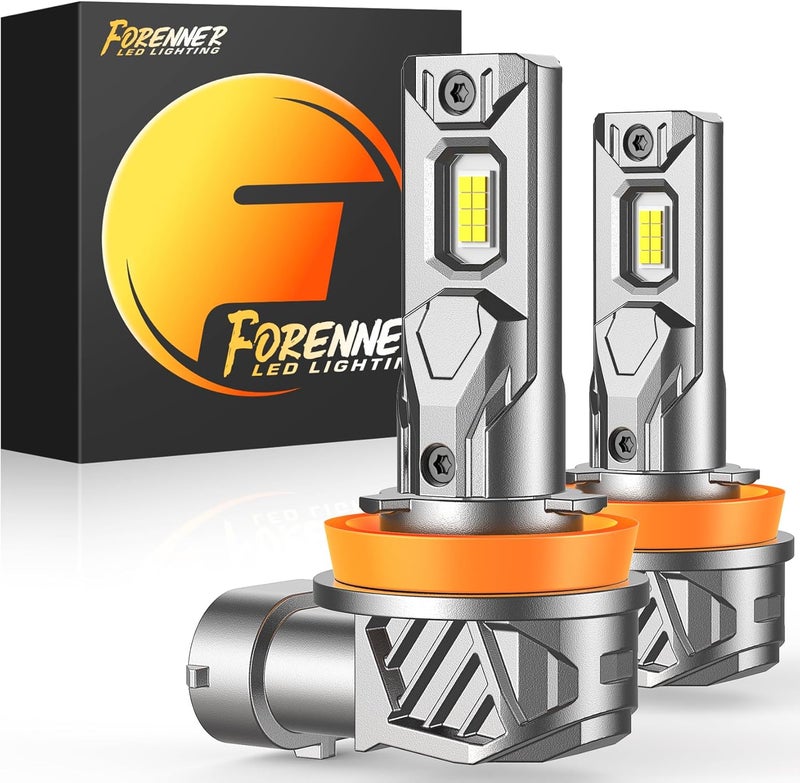 forenner Upgraded H11 Light Bulbs, 45000LM 1000% Ultra Brightness, 6500K Cool White H9 H8 H16 Driving Fog lights, 1:1 Mini Size, Back Up Light Assemblies, 10-Year Lifespan, Play-N-Plug, Pack of 2 - Image 1